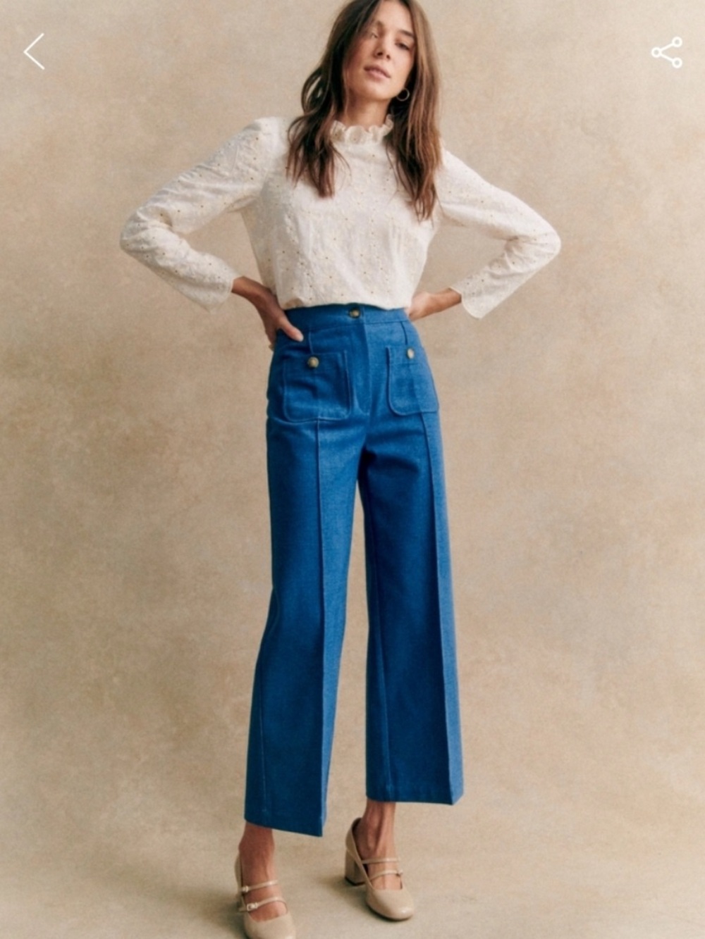Sezane Trouser Jean Emilio Wide Leg Front Seam in Blue Denim